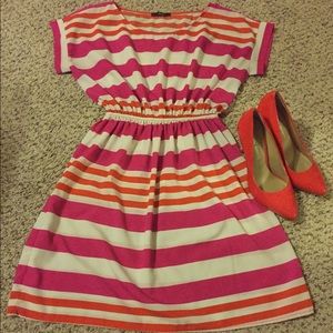 Soprano Spring/Summer Orange, Hot Pink and White Striped Dress Size Small
